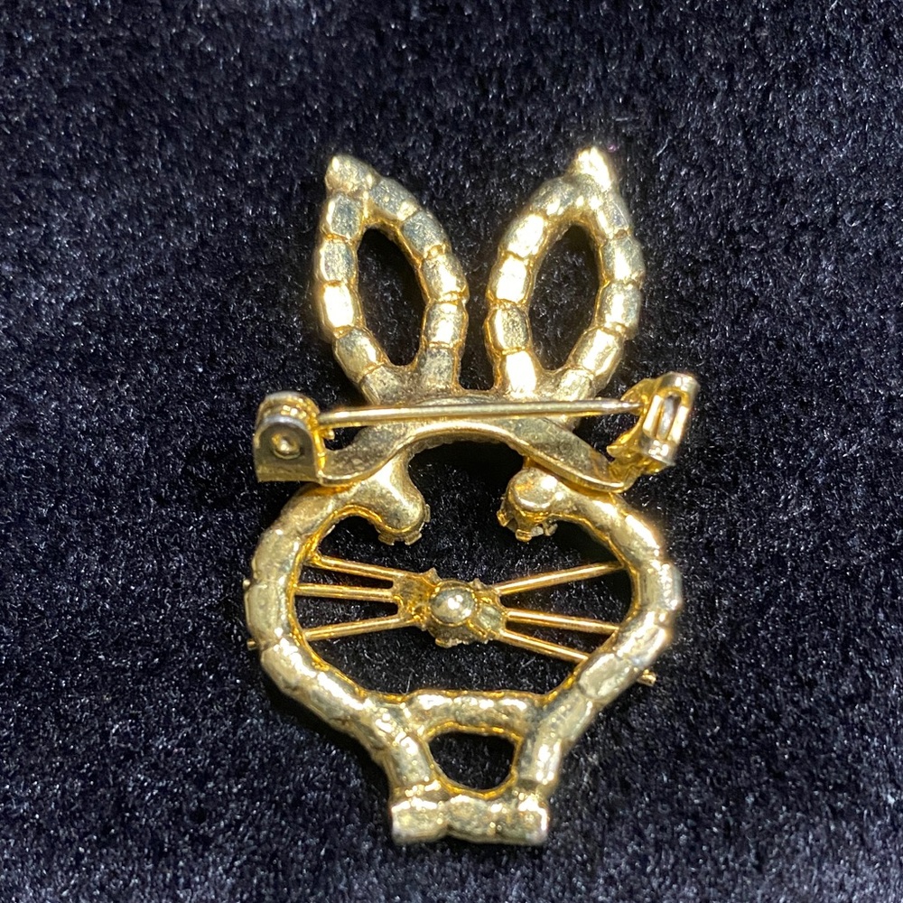 Gold, Rhinestone and Pink Crystal Rabbit Brooch - Picture 4 of 6